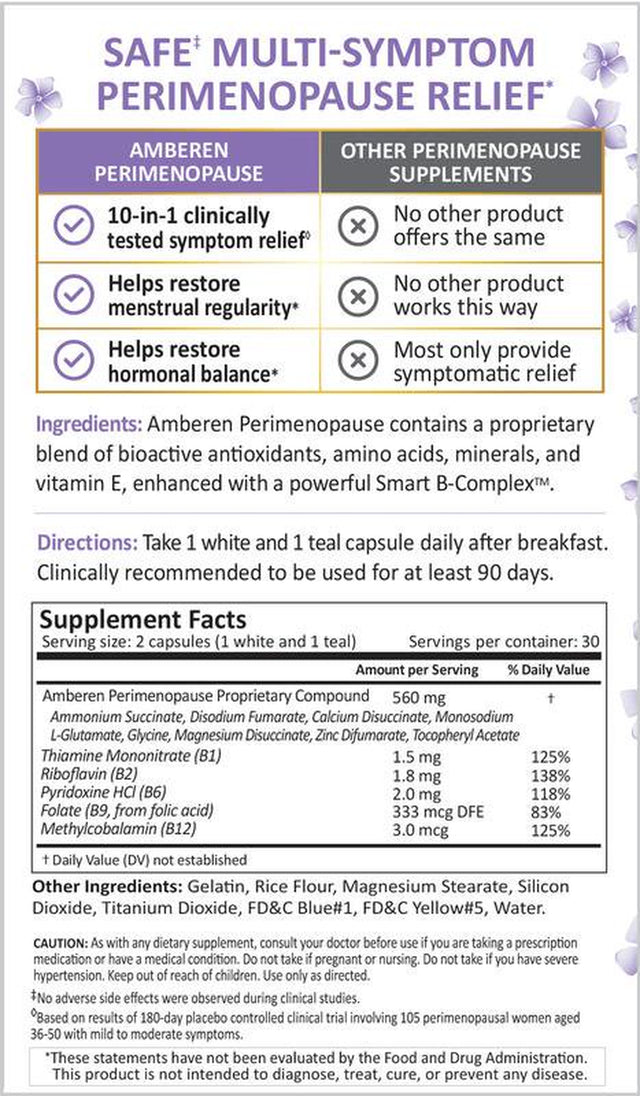 Amberen Multi-Symptom Perimenopause Relief Supplements for Women, Hot Flash & Night Sweats Relief - 60Ct