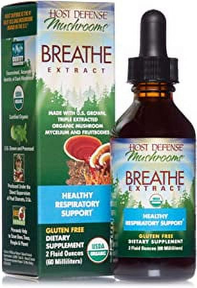 Host Defense, Breathe Extract, Respiratory Support, Mushroom Supplement with Cordyceps, Reishi and Chaga, Plain, 2 Fl Oz