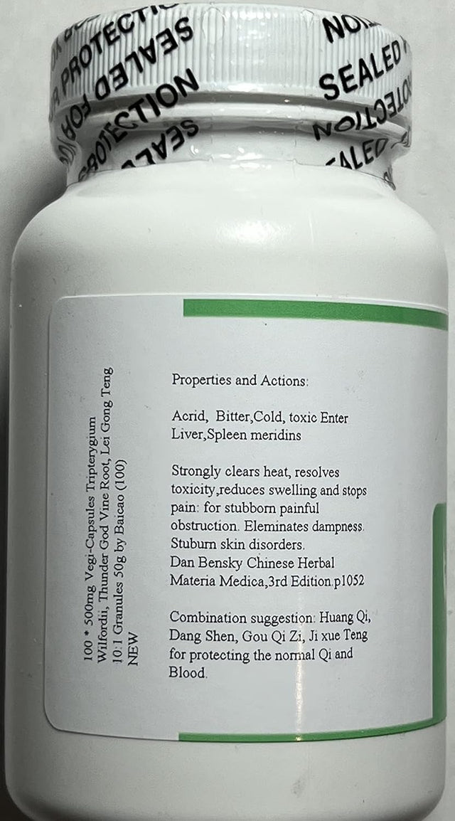 100 * 500Mg Vegi-Capsules of Tripterygium Wilfordii, Thunder God Vine Root, Lei Gong Teng 10:1 Granules 50G by Baicao (100)