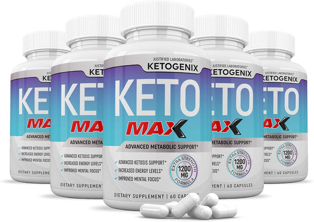 Ketogenix Max 1200Mg Keto Pills Ketogenic Supplement Includes Gobhb Exogenous Ketones Apple Cider Vinegar Macadamia Nut Oil and Green Tea Advanced Ketosis Support for Men Women 300 Capsules 5 Bottles