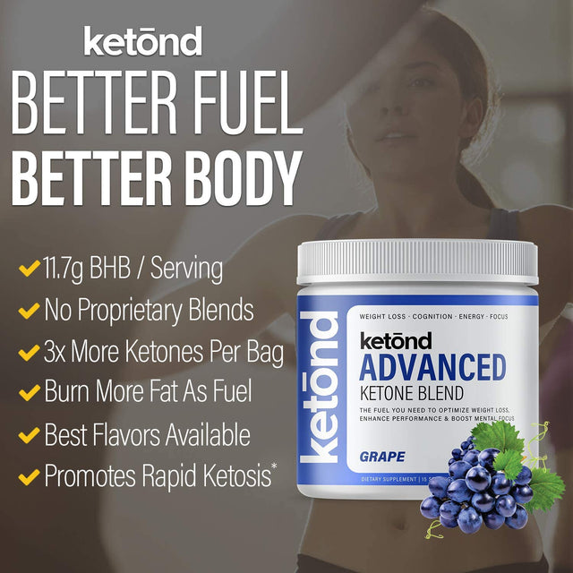 Ketond Exogenous Ketones Advanced Blend Drink Ketones for Rapid Weight Loss - Best Fuel for Energy, Mental Performance and Weight Loss - Grape (30 Servings)
