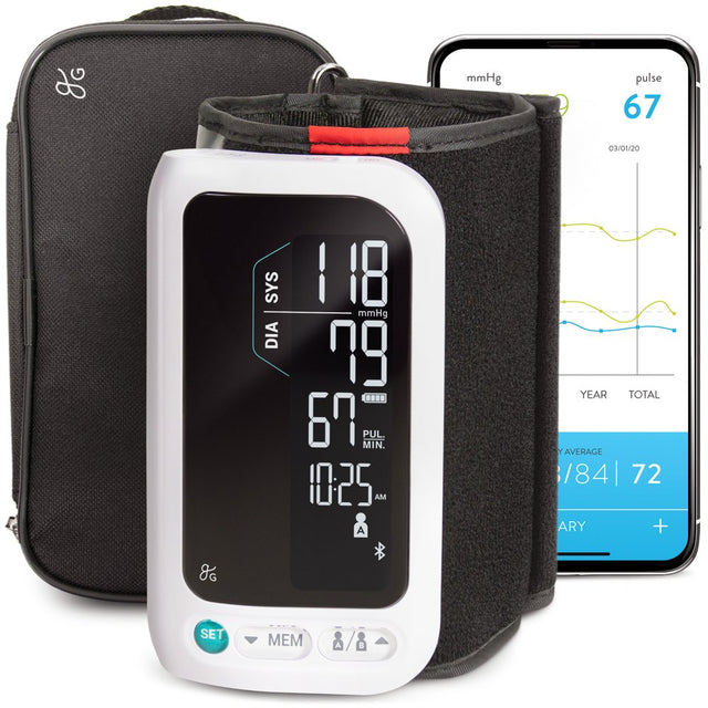 Greatergoods All-In-One Smart Blood Pressure Monitor Pack, Upper Arm Cuff, Cordless, Wireless, Rechargeable, Automatic and Bluetooth