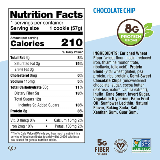 Lenny & Larry'S the Complete Cookie Snack Size, Chocolate Chip, Soft Baked, 8G Plant Protein, Vegan, Non-Gmo 2 Ounce Cookie (Pack of 12)