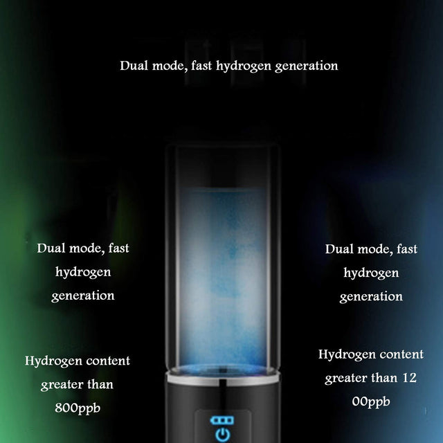 Portable 3 Minute Hydrogen-Rich Water Bottle Rechargeable High Concentration Hydrogen Generator Glass Bottle Anti-Aging Anti-Oxidation Alkaline Water Generator, 350Ml