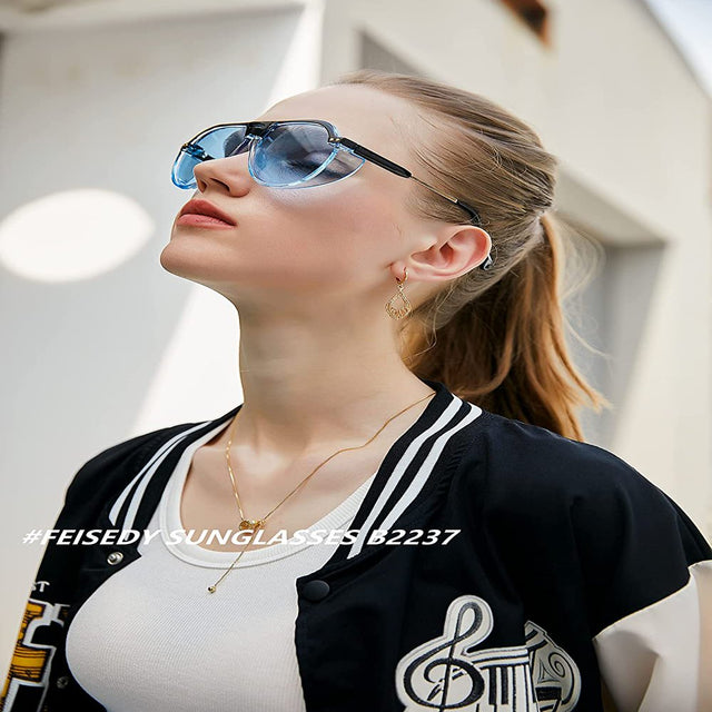 FEISEDY Women Men Vintage Aviator Sunglasses Side Shield Large Sqaure Frame Punk Style UV400 Protection B2237