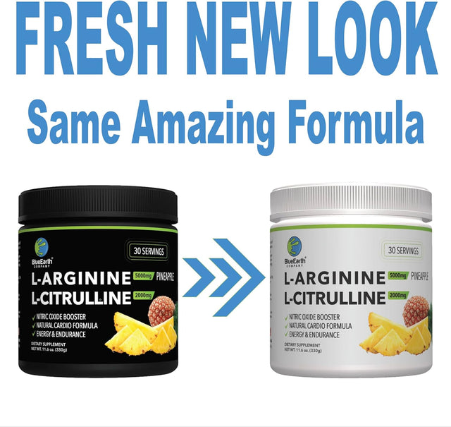 L-Arginine 5000Mg + L-Citrulline 2000Mg Complex Powder Supplement - Nitric Oxide Booster - Energy & Endurance - Pineapple Flavored - 330G