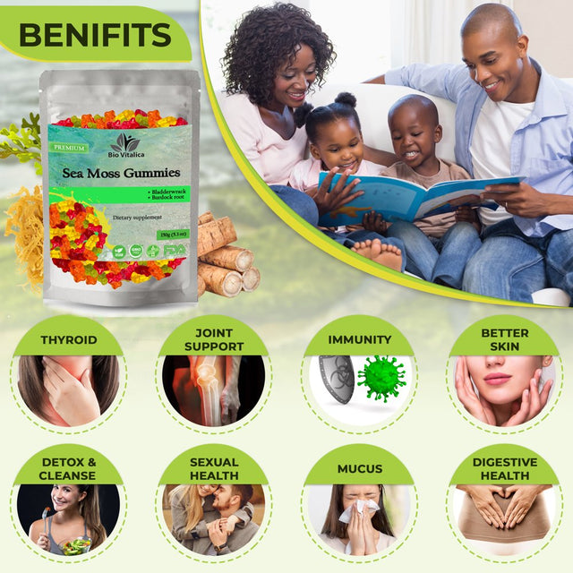 Irish Sea Moss Gummies with Burdock Root + Bladderwrack - Wildcrafted Sea Moss Raw Organic Gummy with Sea Moss Gel & Powder - Seamoss Gummies Vegan - Dr Sebi Sea Moss Diet - Immunity & Detox, Energy