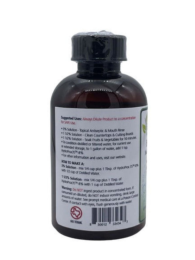 Hydroprox 35 - Pure Food Grade Hydrogen Peroxide - Diluted to 8% for Un-Restricted Shipping