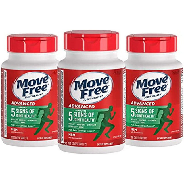 Glucosamine Chondroitin & MSM Joint Health Supplement, Move Free Advanced Joint Support Tablets for Men & Women (120Cnt Box)(3 Pack), Supports Mobility Flexibility Strength Lubrication & Comfort