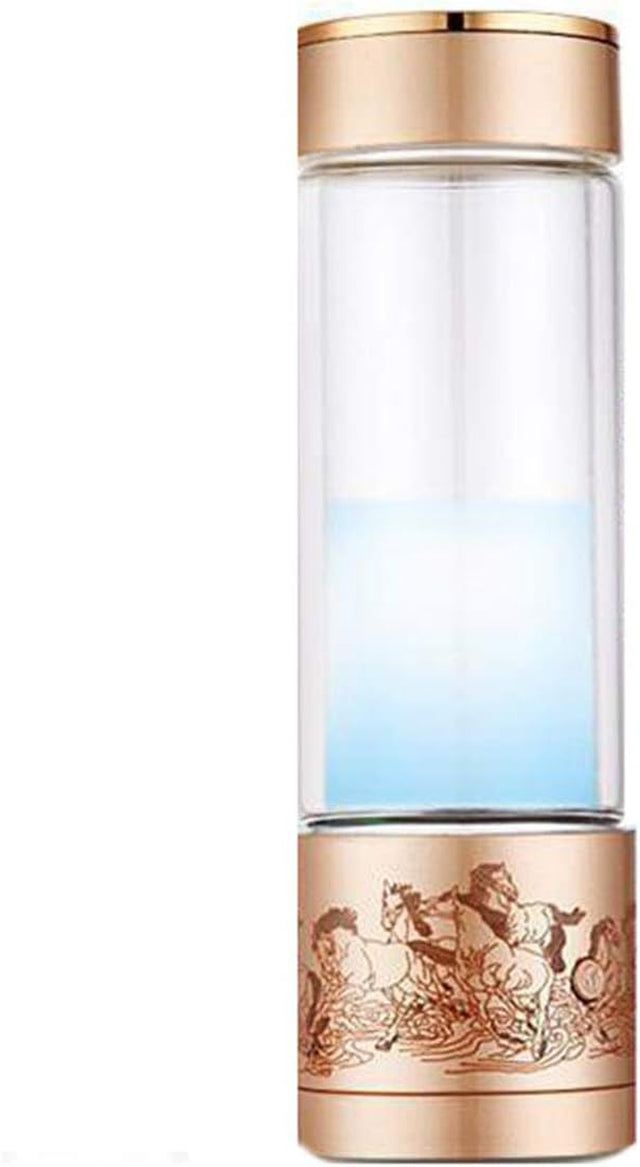 Portable 3 Minute Hydrogen-Rich Water Bottle Rechargeable High Concentration Hydrogen Generator Glass Bottle Anti-Aging Anti-Oxidation Alkaline Water Generator, 350Ml