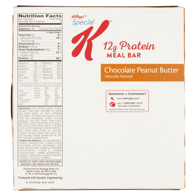Kellogg'S Special K 12G Protein Meal Bar Chocolate Peanut Butter, 8 Count, 1.59 Oz, 6 Pack