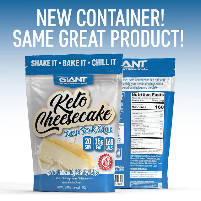 Giant Sports Keto Cheesecake Shake Mix - Delicious Low Carb, Ketogenic Diet Gluten Free Powder Mix - Meal Replacement - Works Great with Almond Milk - New York Style (20 Serving Bag)