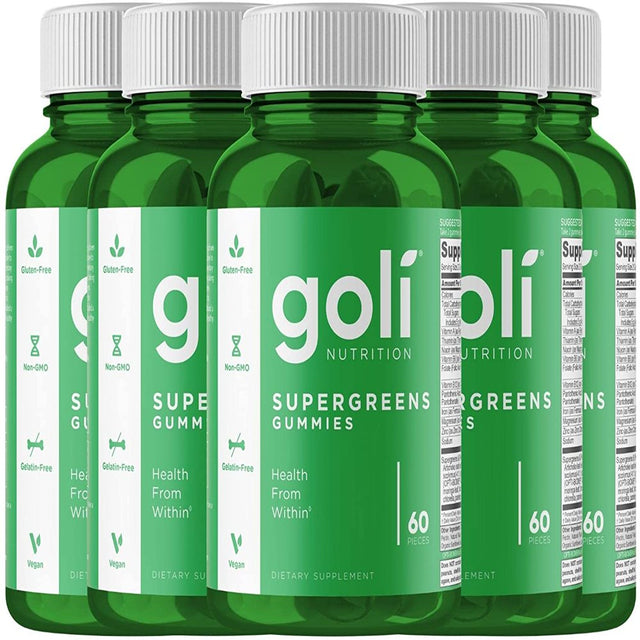Goli Nutrition Supergreen Gummies, 60 Count, Fruit Blend Flavor (5-Pack)