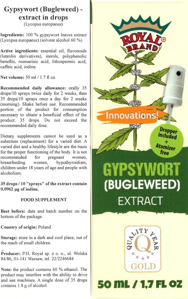 Gypsywort (Bugleweed) Extract 50 Ml (1.7 Fl Oz.) Glas Bottle, Innovations, Dropper Included+ Atomizer Free