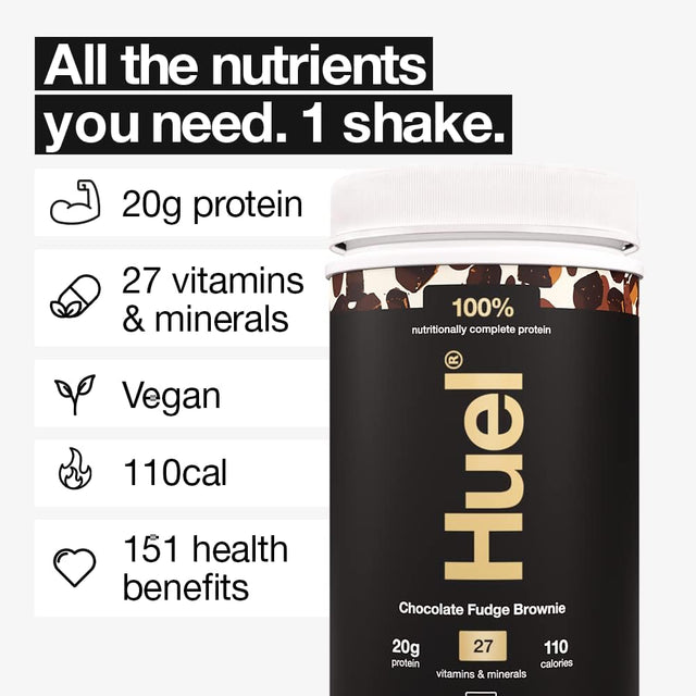Huel Vegan Protein Powder | Chocolate Fudge Brownie | Complete Nutrition | 20G Protein, 27 Vitamins and Minerals, 100% Plant-Based, Gluten Free, Non-Gmo, Lactose Free | 26 Servings