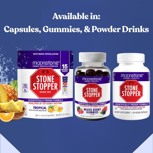 Kidney Stone Stopper Drink Mix Tropical Flavor, Outperforms Chanca Piedra & Kidney Support Supplements, Developed by Urologists to Prevent Kidney Stones and Improve Hydration, 15 Day Supply