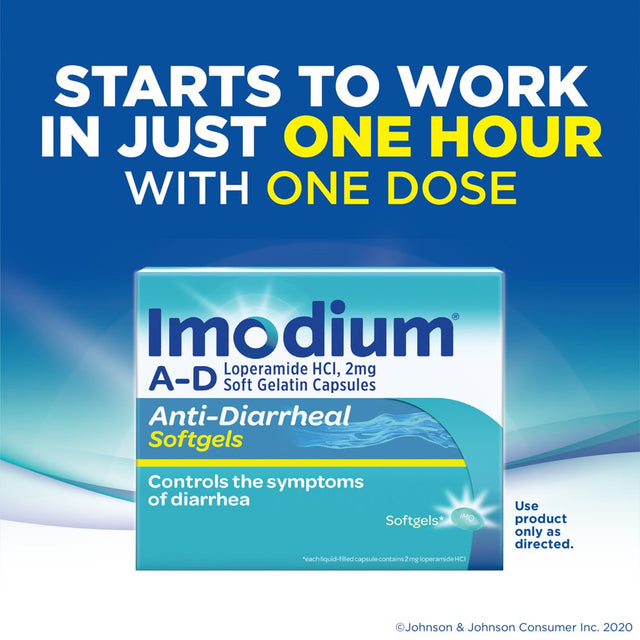 Imodium A-D Anti-Diarrheal Softgels, Loperamide Hydrochloride, 12 Ct.