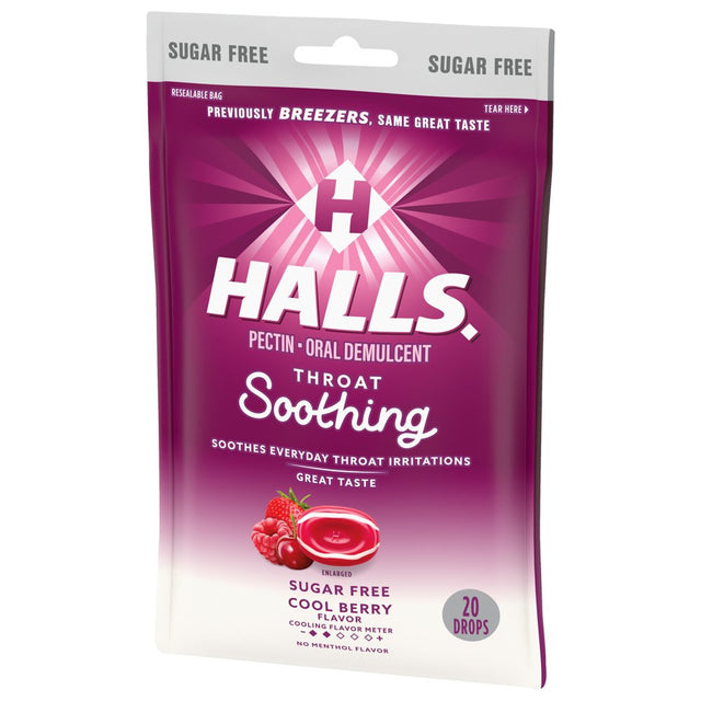 HALLS Breezers Cool Berry Sugar Free Throat Drops, 20 Drops