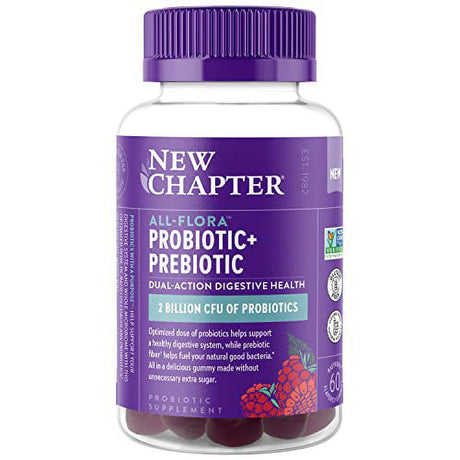 New Chapter Probiotic Gummies for Women and Men, All-Flora (1 Month Supply) €“ 55% Less Sugar+, Formulated for Holistic Gut Health Support with Probiotics + Prebiotic Fiber + 100% Vegan + Non-Gm