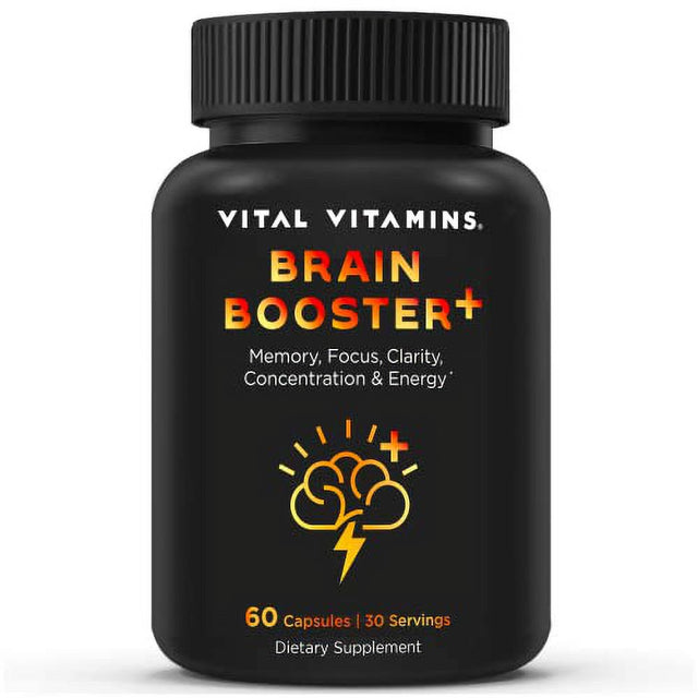 Vital Vitamins Brain Booster plus €“ Lion'S Mane Mushrooms - Brain Supplements for Memory & Focus €“ Nootropic Support €“ Memory & Energy Supplements for Brain €“ Clarity & Bra