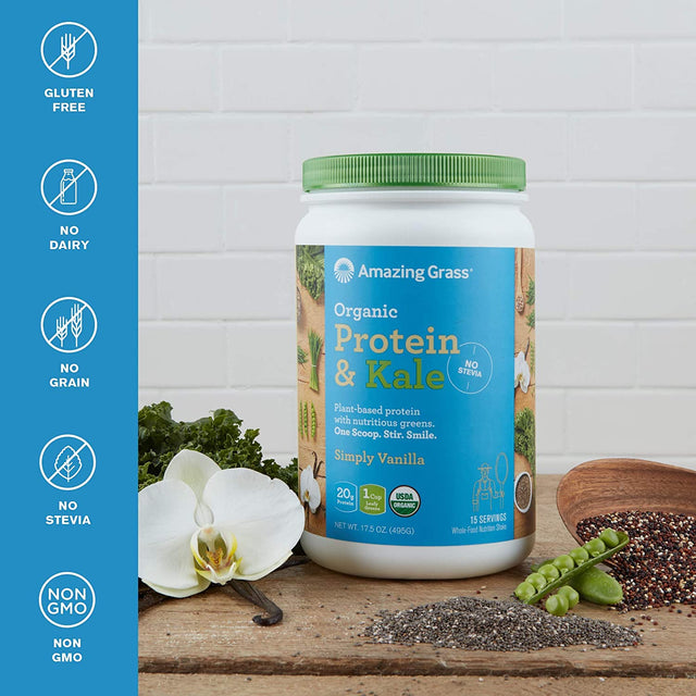 Amazing Grass Vegan Protein & Kale Powder: 20G of Organic Protein + 1 Cup Leafy Greens per Serving, Vanilla, 15 Servings