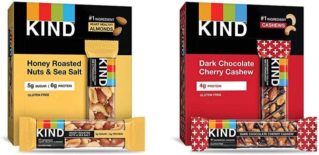 KIND Bars Honey Roasted Nuts & Sea Salt and Dark Chocolate Cherry Cashew Bars Bundle (12 Count)