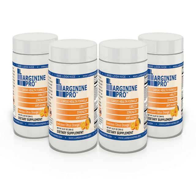 L-Arginine Pro Powder - 5500Mg L-Arginine, 1100Mg L-Citrulline Cardio Health (Citrus Orange, (4) Jars)
