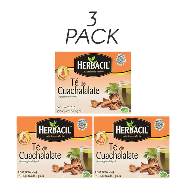 Herbacil Cuachalalate Tea. Gastrointestinal, Kidney and Liver Ailments Relief. Pure and Natural. 25 Bags. 0.88 Oz. Pack of 3