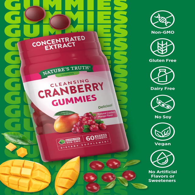 Cranberry Gummies | 60 Count | Vegan, Non-Gmo & Gluten Free Supplement | Supports Urinary Tract Health | Cranberry Mango Flavor | by Nature'S Truth