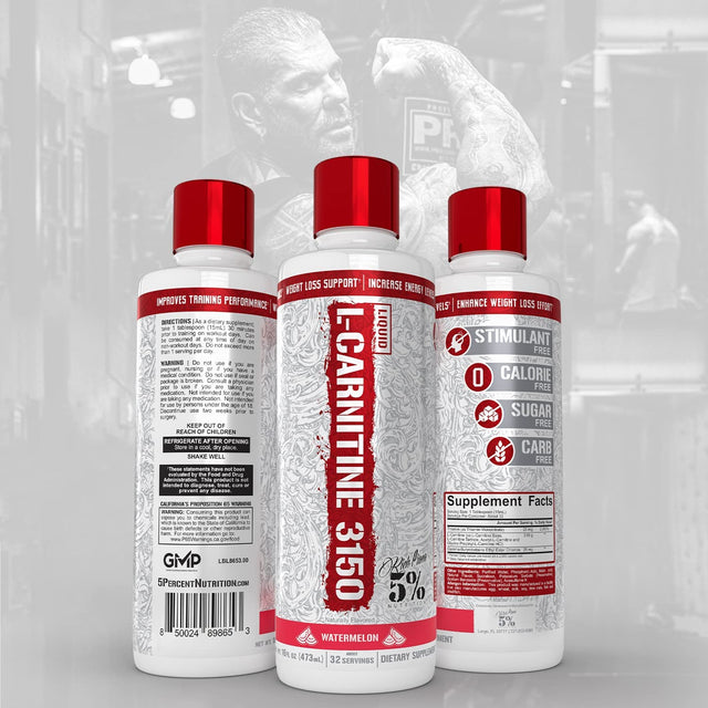 5% Nutrition Rich Piana Liquid L-Carnitine 3150 | Premium 4 Source Blend + GBB, the Super Carnitine (Watermelon Candy)