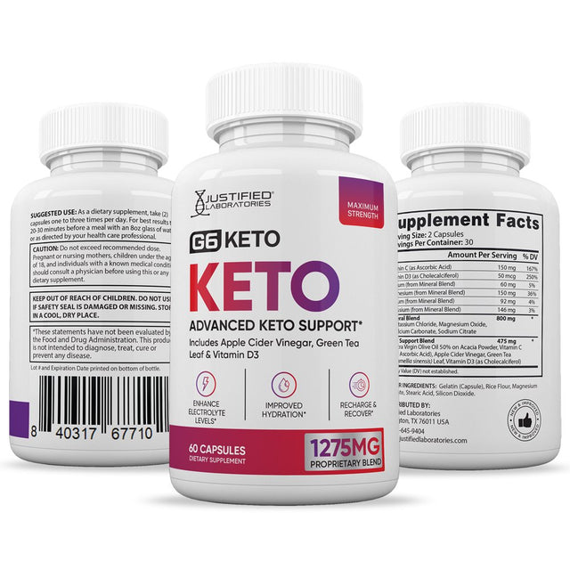 G6 Keto ACV Pills 1275Mg Alternative to Gummies Dietary Supplement 60 Capsules