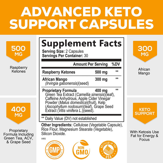 Keto Pills 1200Mg - Advanced Support Lean Keto Diet Pills - Use Fat for Energy & Focus in Ketosis - Ultra Fast Prime Keto Supplement for Women & Men - Nature'S Optimal Max Keto - 60 Capsules