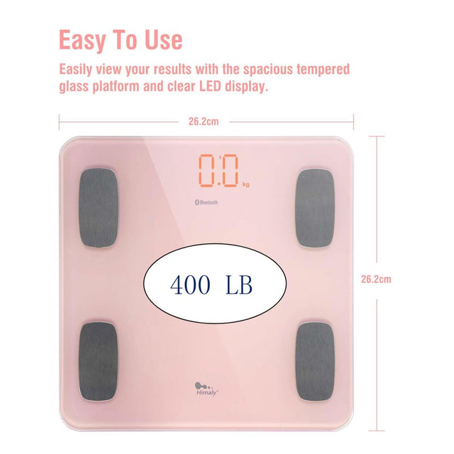Himaly Digital Body Weight Scale for Body Fat, BMI with Smartphone App Sync Bluetooth, 400 Lbs Pink