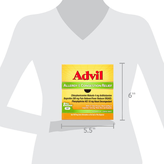 Advil Allergy and Congestion Relief Pain and Headache Reliever Ibuprofen, Coated Tablets, 50 Count