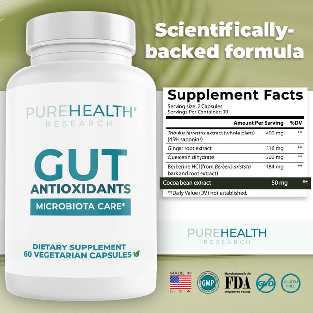 Gut Antioxidant Formula Gut Health Supplements - Antioxidant Supplements for Gut Health and Energy - anti Inflammatory Supplement by Purehealth Research, 3 Bottles