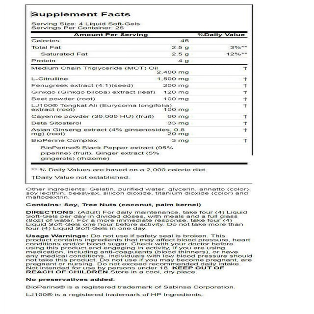 Irwin Naturals Testosterone up Red with Nitric Oxide Booster, 100 Liquid Soft-Gels