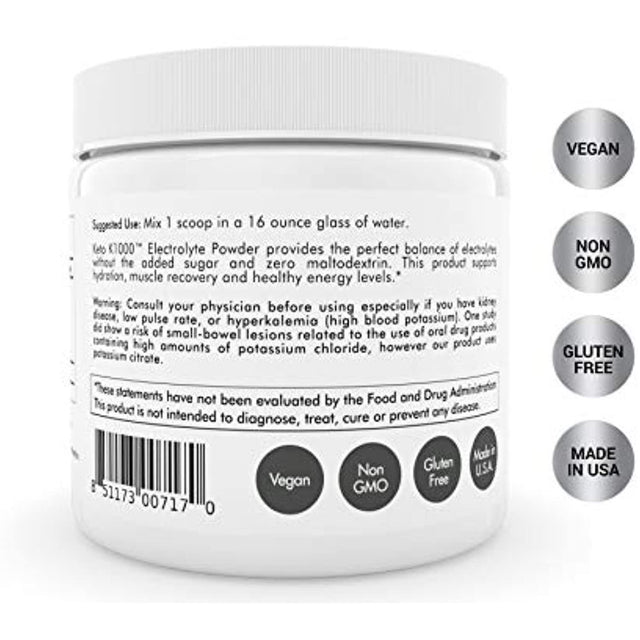 Hi-Lyte Keto K1000 Electrolyte Powder | Raspberry Lemon | Hydration Supplement Drink Mix | Boost Energy & Beat Leg Cramps | No Maltodextrin or Sugar | 50 Servings