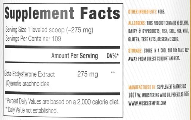 Beta-Ecdysterone Powder | Beta-E 275Mg per Serving | 30 Gram (1 Oz) | Lean Muscle Building & Strength Gains | Lab Tested Ingredients
