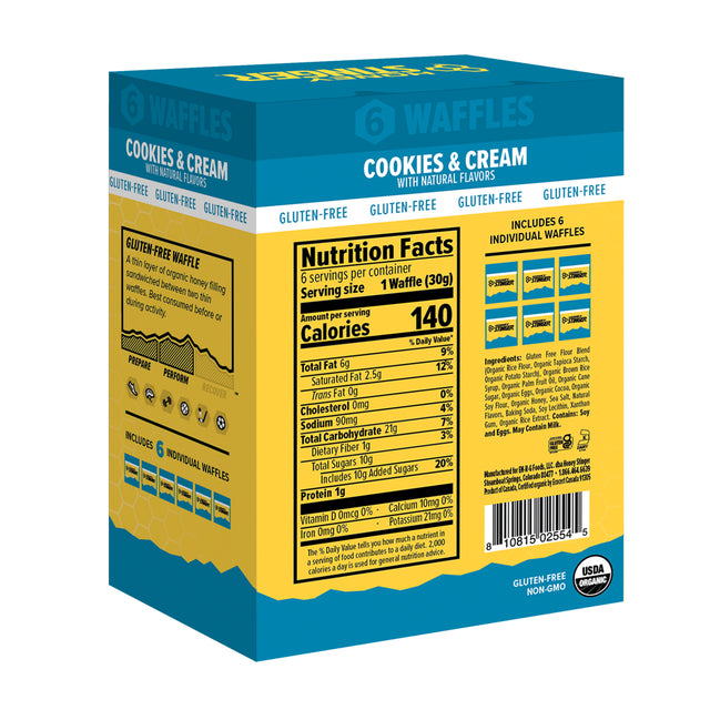 Honey Stinger, Individual Healthy Organic Gluten Free Snack Waffle, Cookies and Cream, 6 Ct