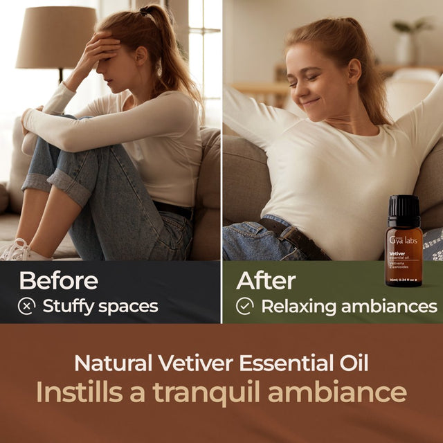 Gya Labs Calming Vetiver Essential Oil for Diffuser & Aromatherapy - Premium Vetiver Oil for Body Comfort - Vetiver Essential Oil Organic for Soaps & Candles (0.34 Fl Oz)