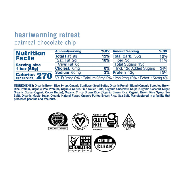 Gomacro Macrobar Organic Vegan Protein Bars - Oatmeal Chocolate Chip (2.3 Ounce Bars, 12 Count)