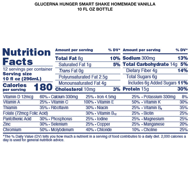Glucerna Hunger Smart Diabetic Protein Shake, Classic Vanilla, 10 Fl Oz Bottle, 12 Count