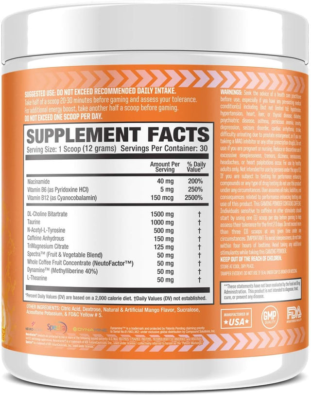 L33T Gaming Powder | Mango Citrus | 30 Servings | 12.7Oz | Gaming: Energy + Focus Enhancer