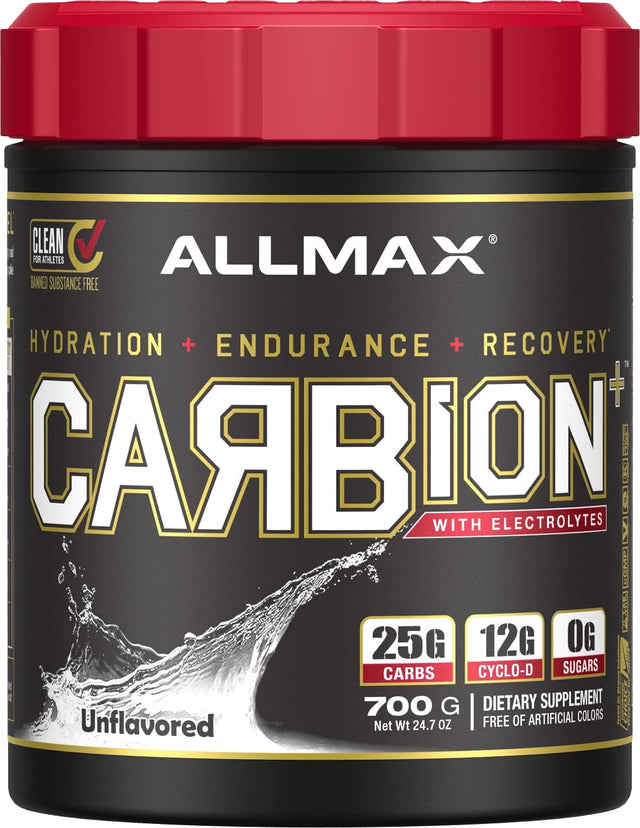 ALLMAX CARBION+, Unflavored - 700 G - High-Performance Training Fuel - Boosts Hydration, Performance & Recovery - with 25 G Carbs & Zero Sugar - 25 Servings