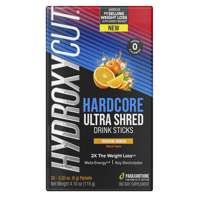 Hydroxycut Hardcore Ultra Shred Weight Loss Drink Mix, Thermogenic Supplement, Tangerine Mimosa, 20 Ct