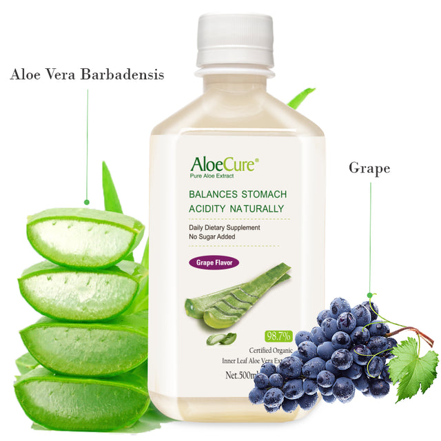 Aloecure USDA Organic Aloe Vera Juice Grape Flavor, Made within 12 Hours of Harvest - Pure Aloe Vera Drink Natural Treatment for Acid Reflux, GERD, Natural Acid Buffer, Aloe Vera Inner Fillet Juice