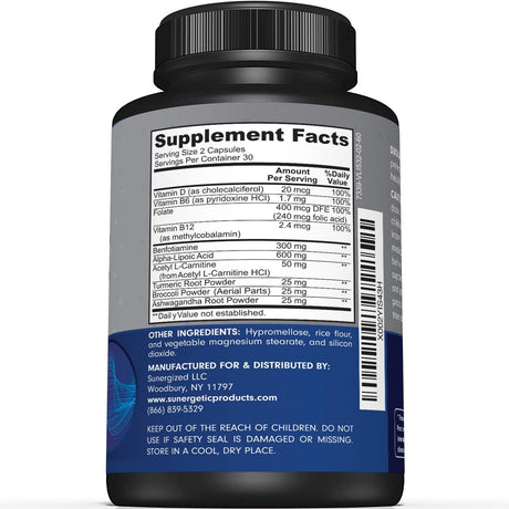 Premium Nerve Support Supplement β with Alpha Lipoic Acid (ALA) 600 Mg, Acetyl-L-Carnitine (ALC) & Benfotiamine - Nerve Support Formula for Healthy Circulation, Feet, Hands & Toes - 60 Capsules