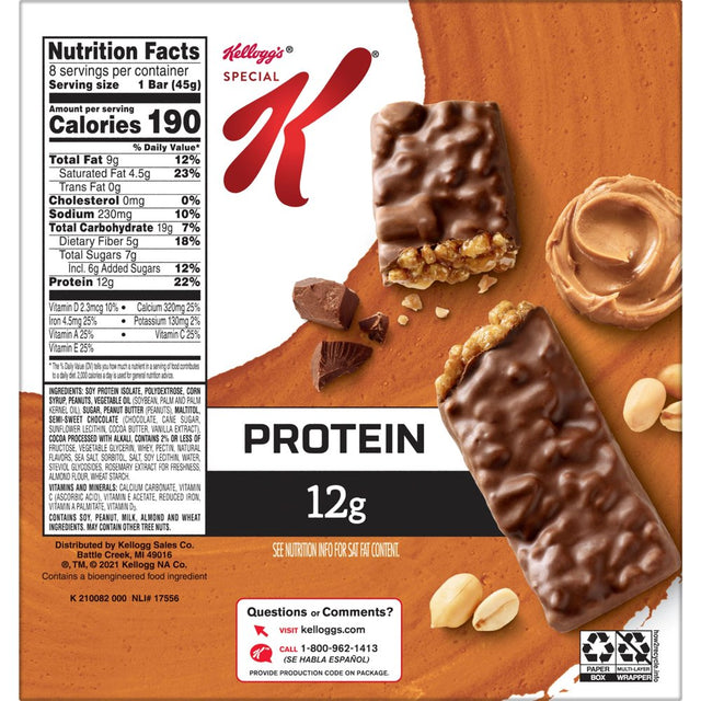 Kellogg'S Special K Chocolate Peanut Butter Chewy Protein Bars, Ready-To-Eat, 12.7 Oz, 8 Count