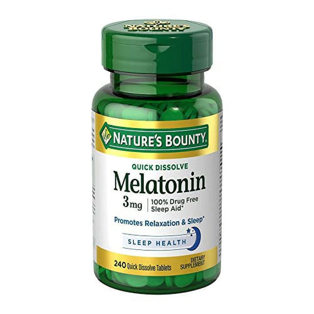 Nature’S Bounty Melatonin 3Mg, 100% Drug Free Sleep Aids for Adults, Supports Relaxation and Sleep, Dietary Supplement, 240 Count