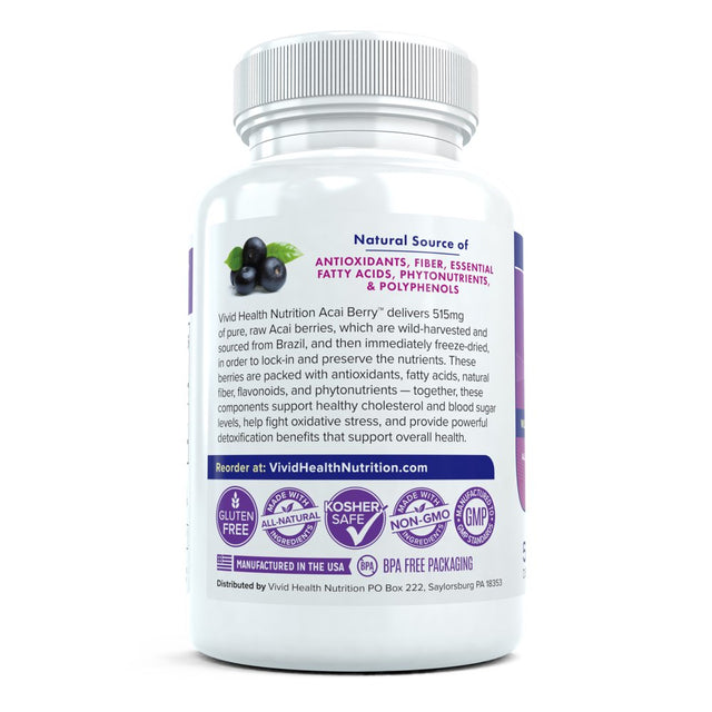 All Natural Acai Berry Supplement | Maximum Strength Vitamin to Boost Metabolism | Acai Berry Cleanse for Detoxification & Weight Loss, 60 Capsules